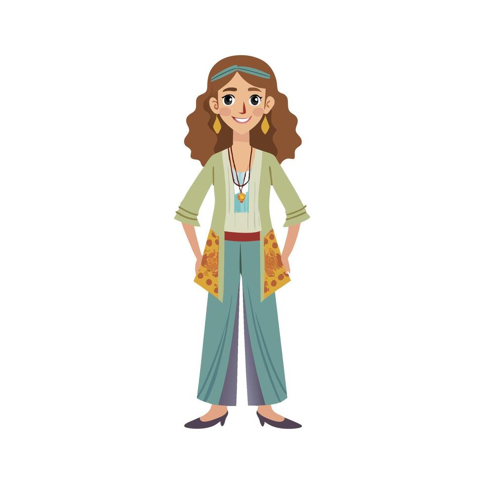 Chic Relaxed Bohemian Day Look Model vector