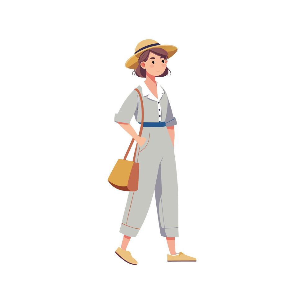 Trendy Relaxed Jumpsuit Fashion Model 1 vector