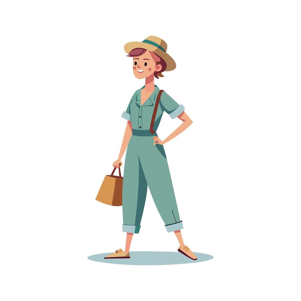 Chic Relaxed Jumpsuit Fashion Model vector