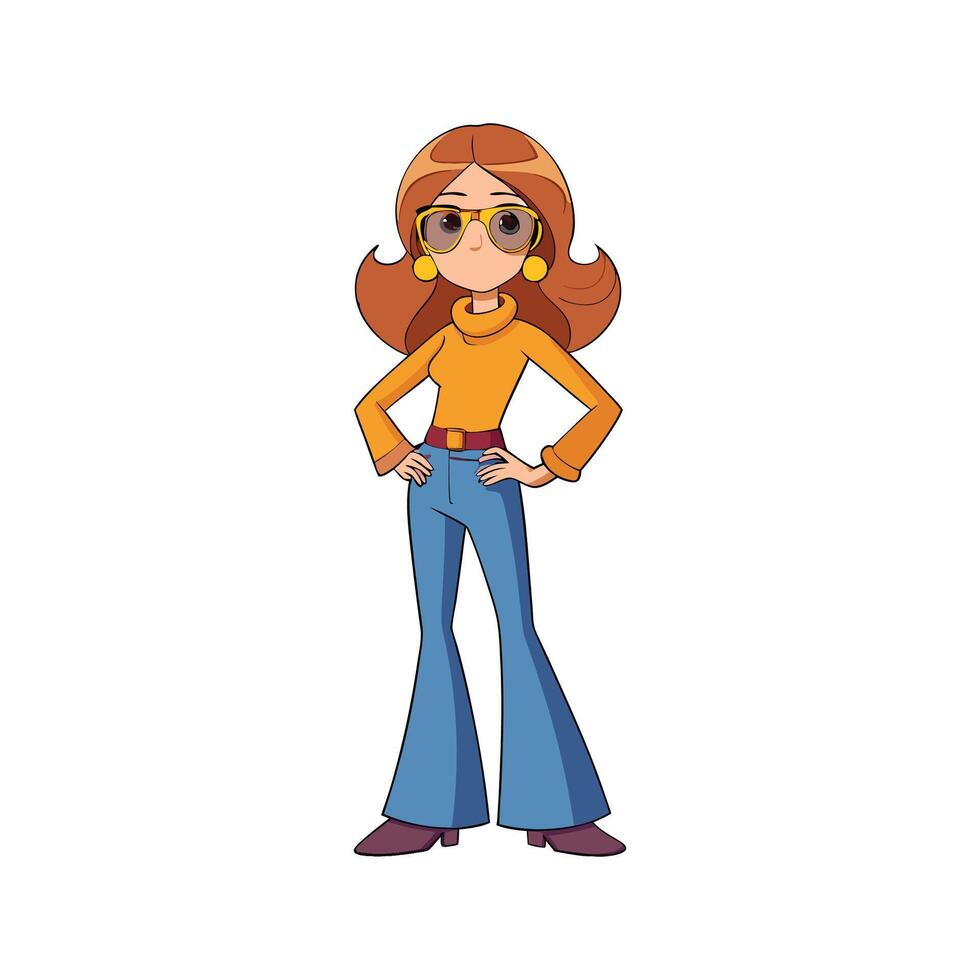Chic Retro 70s Bell Bottom Fashion Model vector