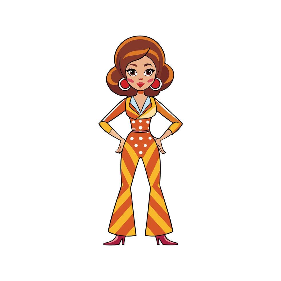 Trendy Retro Jumpsuit Fashion Model 1 vector