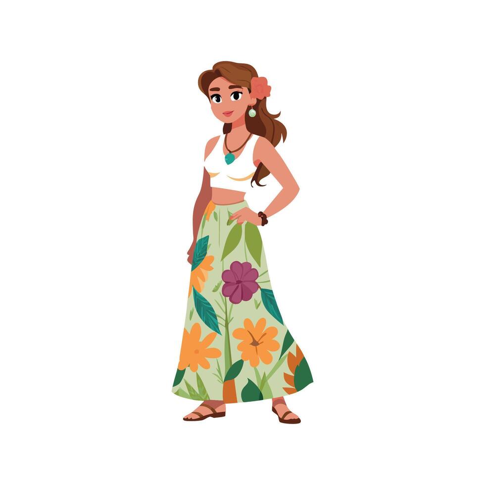 Chic Romantic Maxi Skirt Fashion Model vector