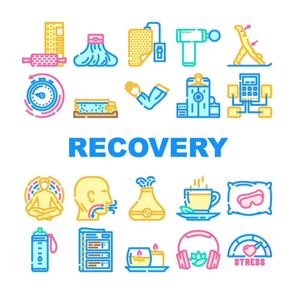 recovery wellness practices icons set symbol vector