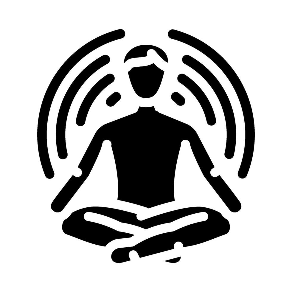 meditation pose radiating waves glyph icon illustration vector