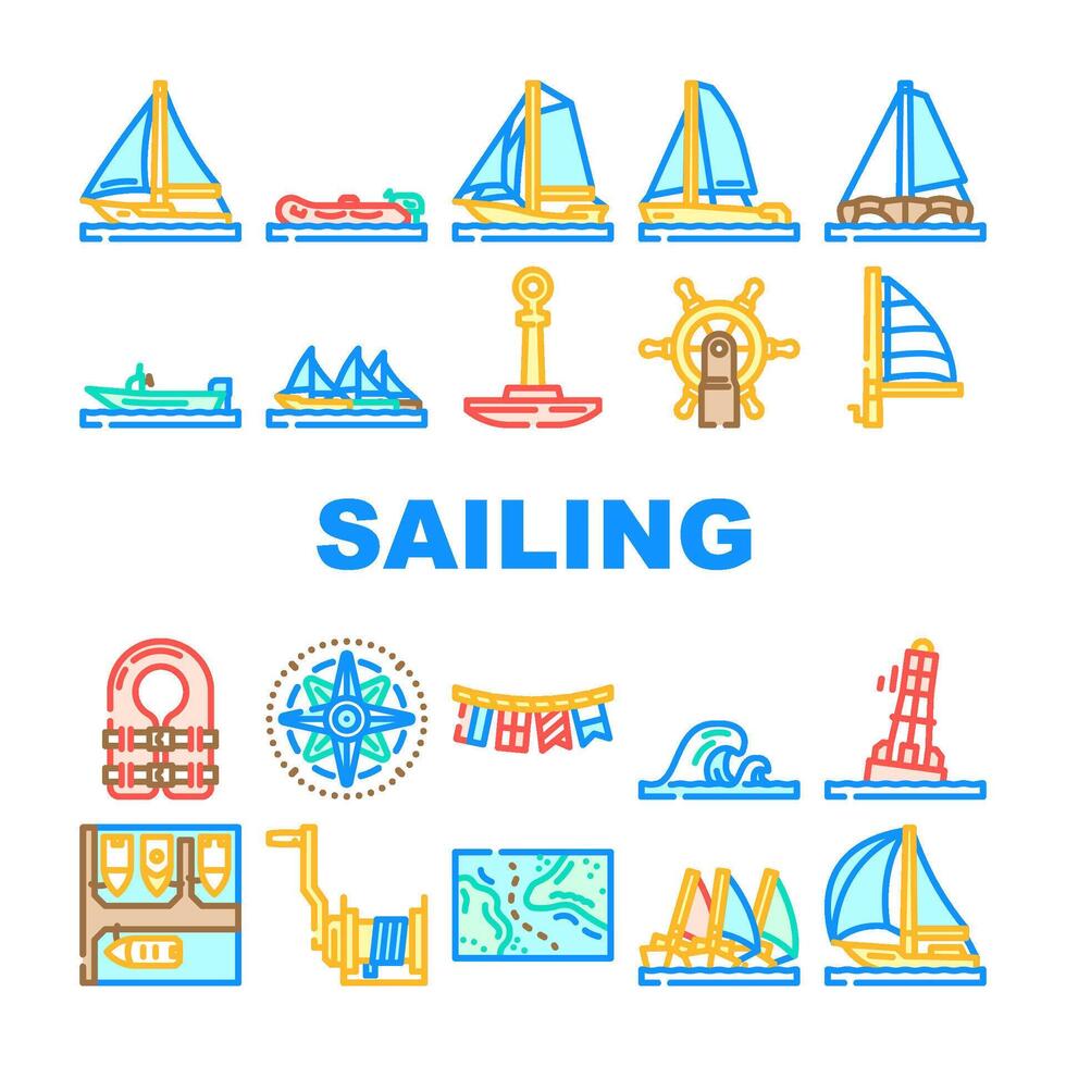 sailing sport yacht icons set symbol vector
