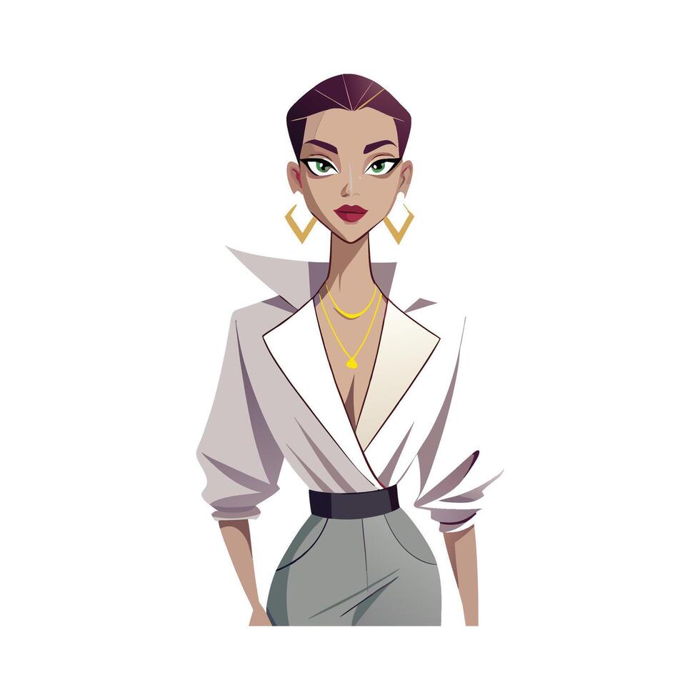 Chic Sophisticated Satin Blouse Fashion Model vector