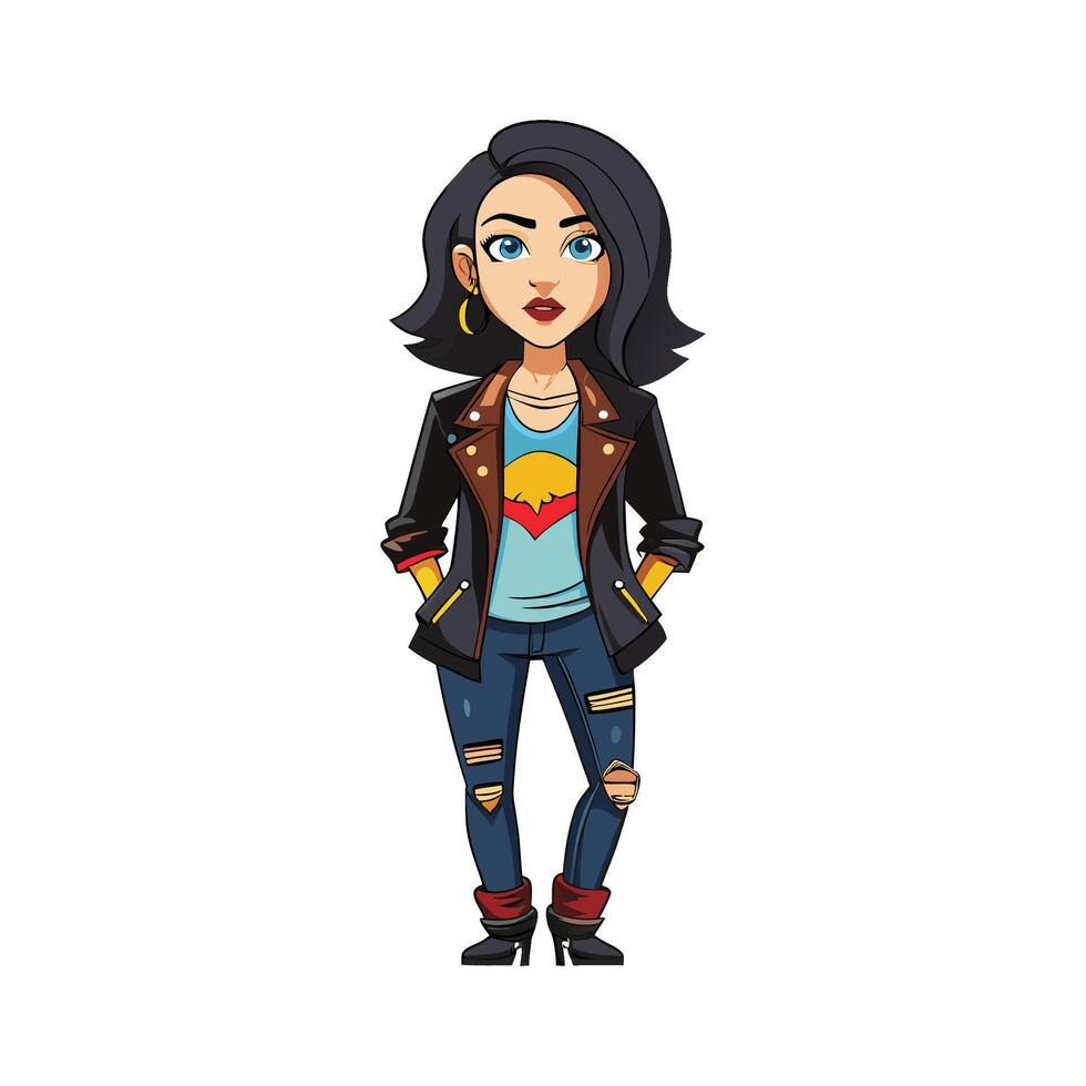 Chic Statement Leather Jacket Fashion Model Illustrate vector