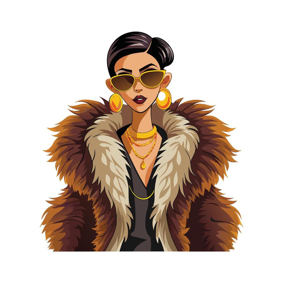 Bold Trendy Faux Fur Coat Fashion Model Design 1 vector