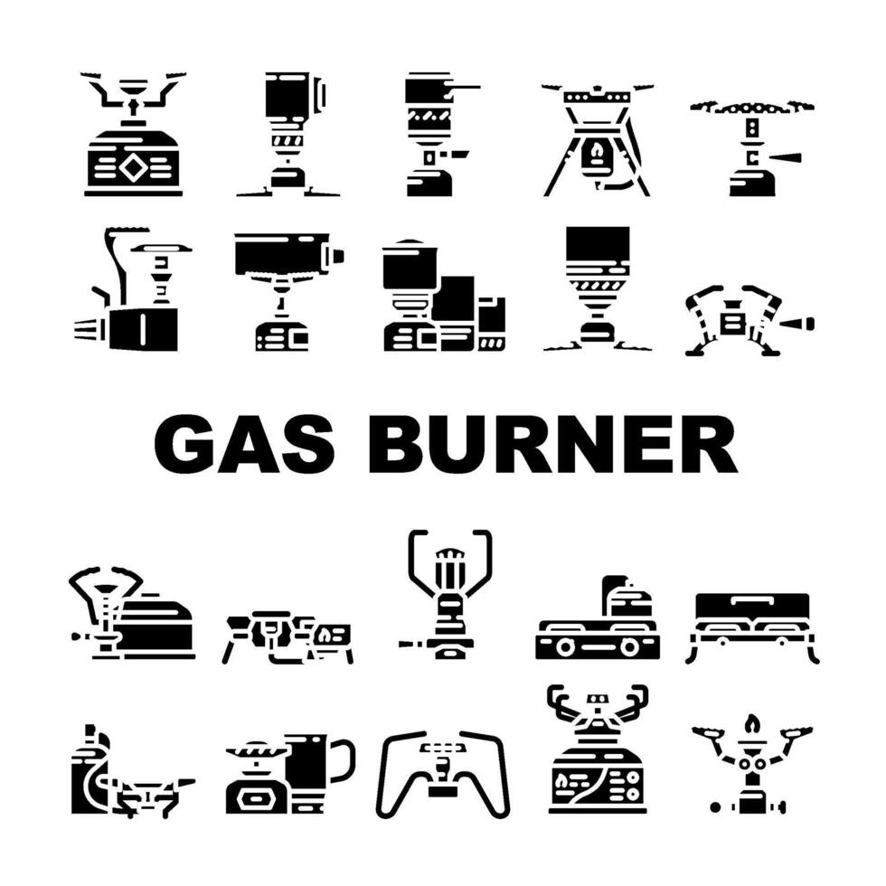 gas burner stove cooktop icons set item vector