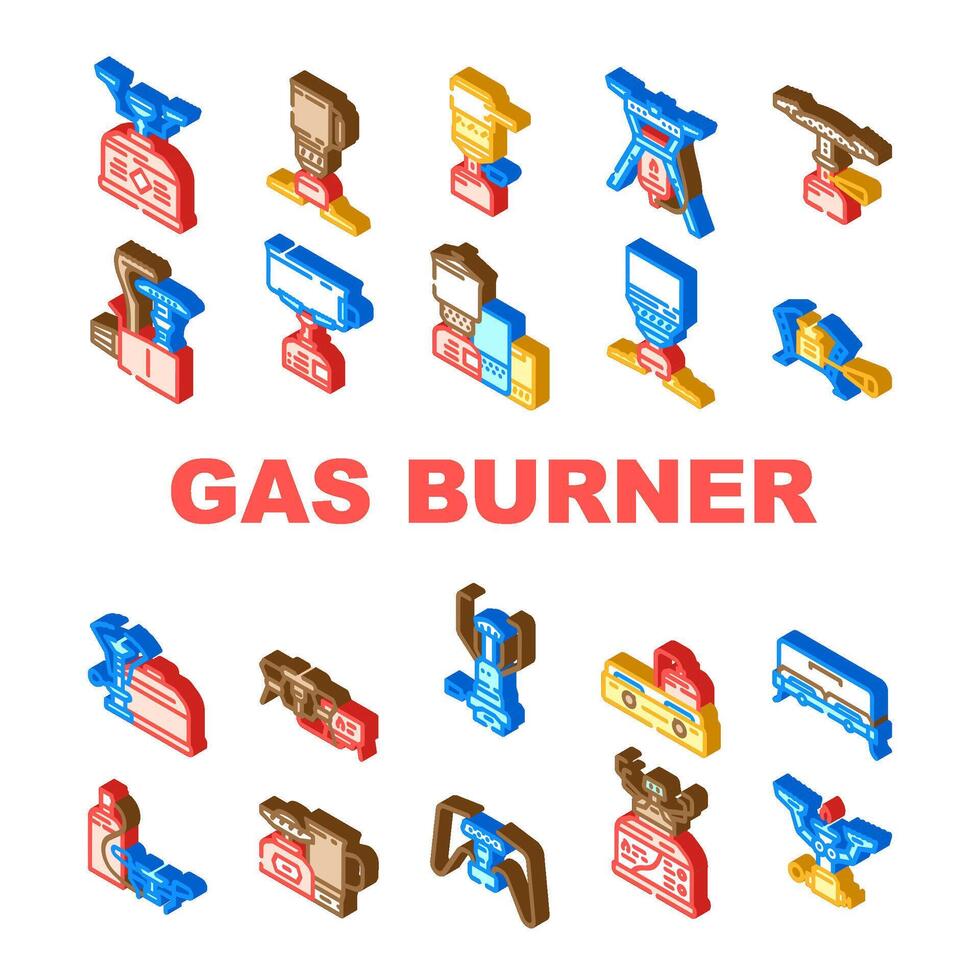 gas burner stove cooktop icons set item symbol vector