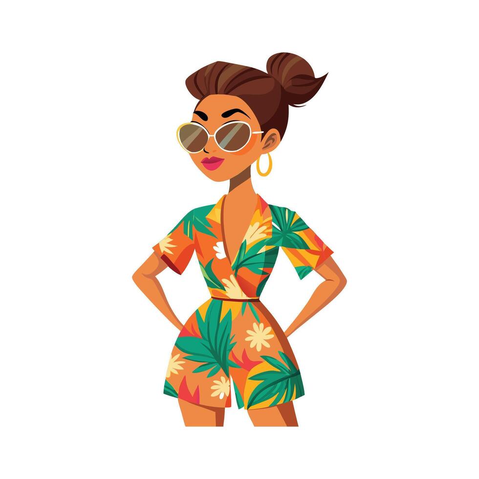 Trendy Tropical Print Romper Fashion Model Design 1 vector