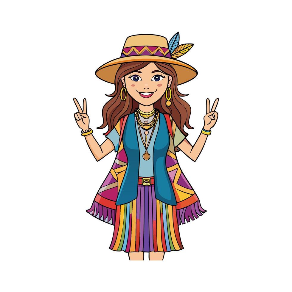 Chic Vibrant Boho Festival Fashion Model Create 1 vector