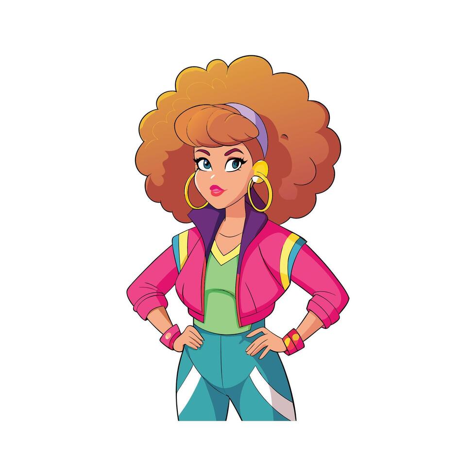 Bold Vintage 80s Fashion Model Illustrate 3 vector