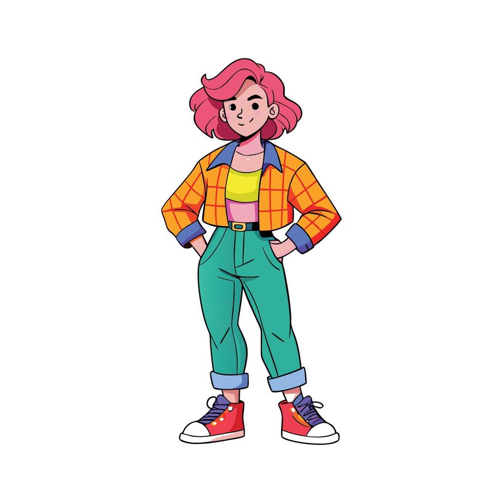 Bold Vintage 90s Fashion Model Illustrate 3 vector