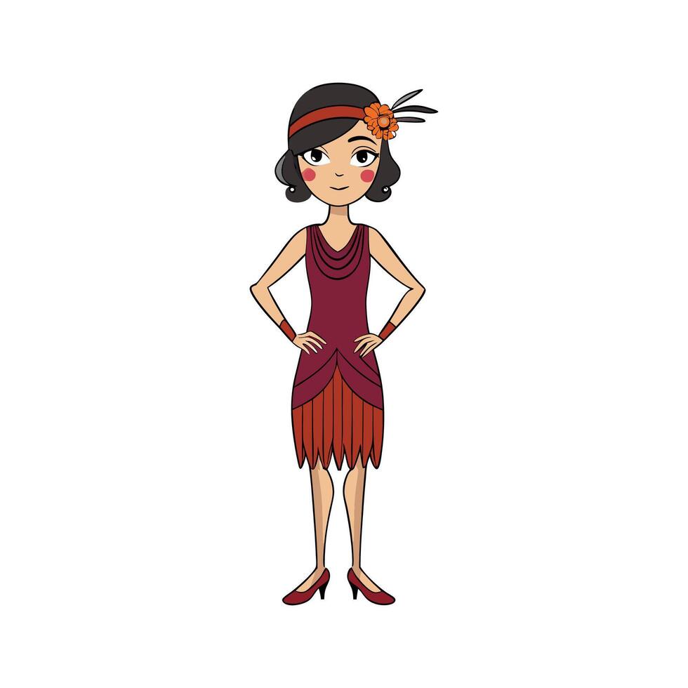 Trendy Vintage 1920s Flapper Fashion Model Illustrate 1 vector