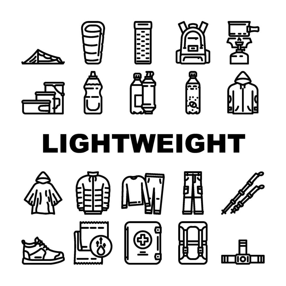 lightweight backpacking symbol icons set vector