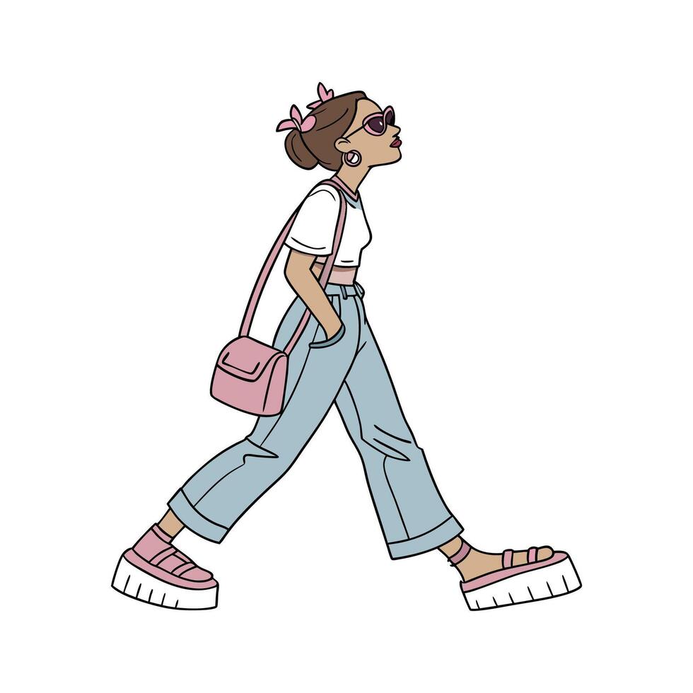 Delightful Y2K Nostalgia Fashion Illustration. vector
