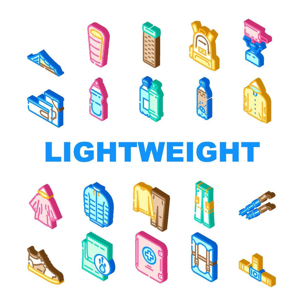 lightweight backpacking icons set vector