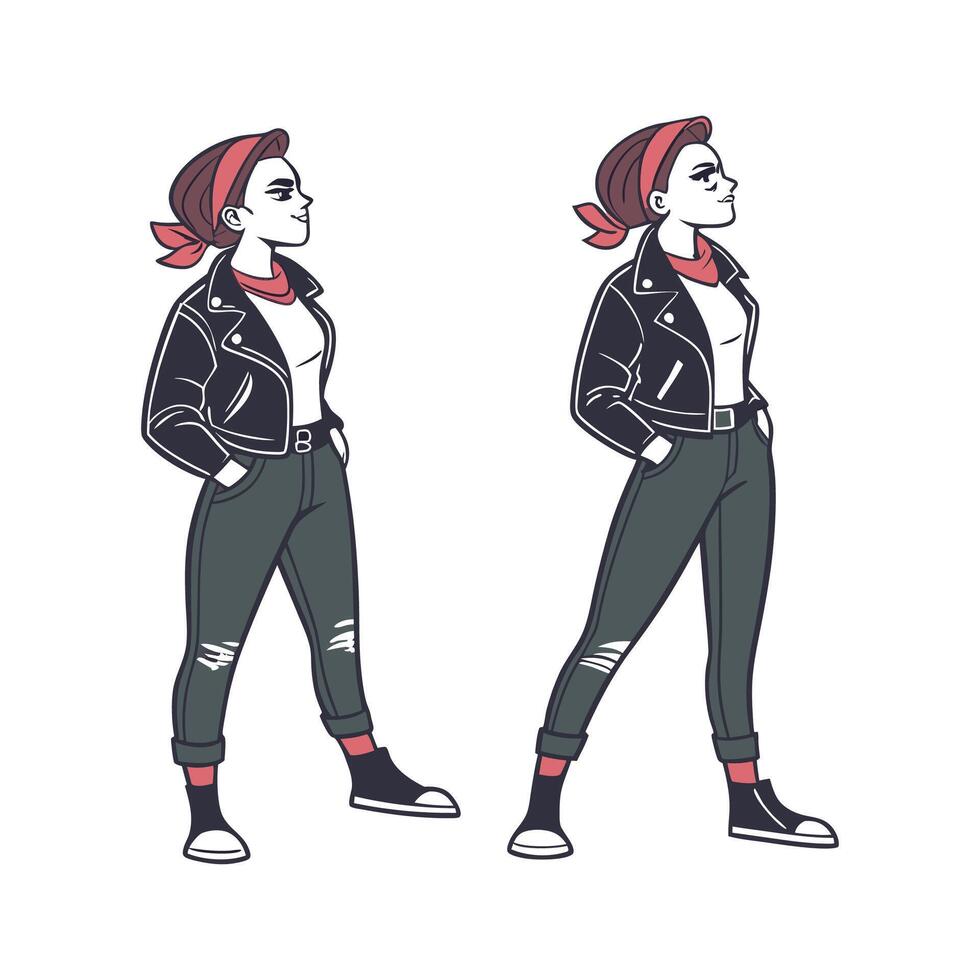 Charming Biker Chic Model for Creative Designs. vector