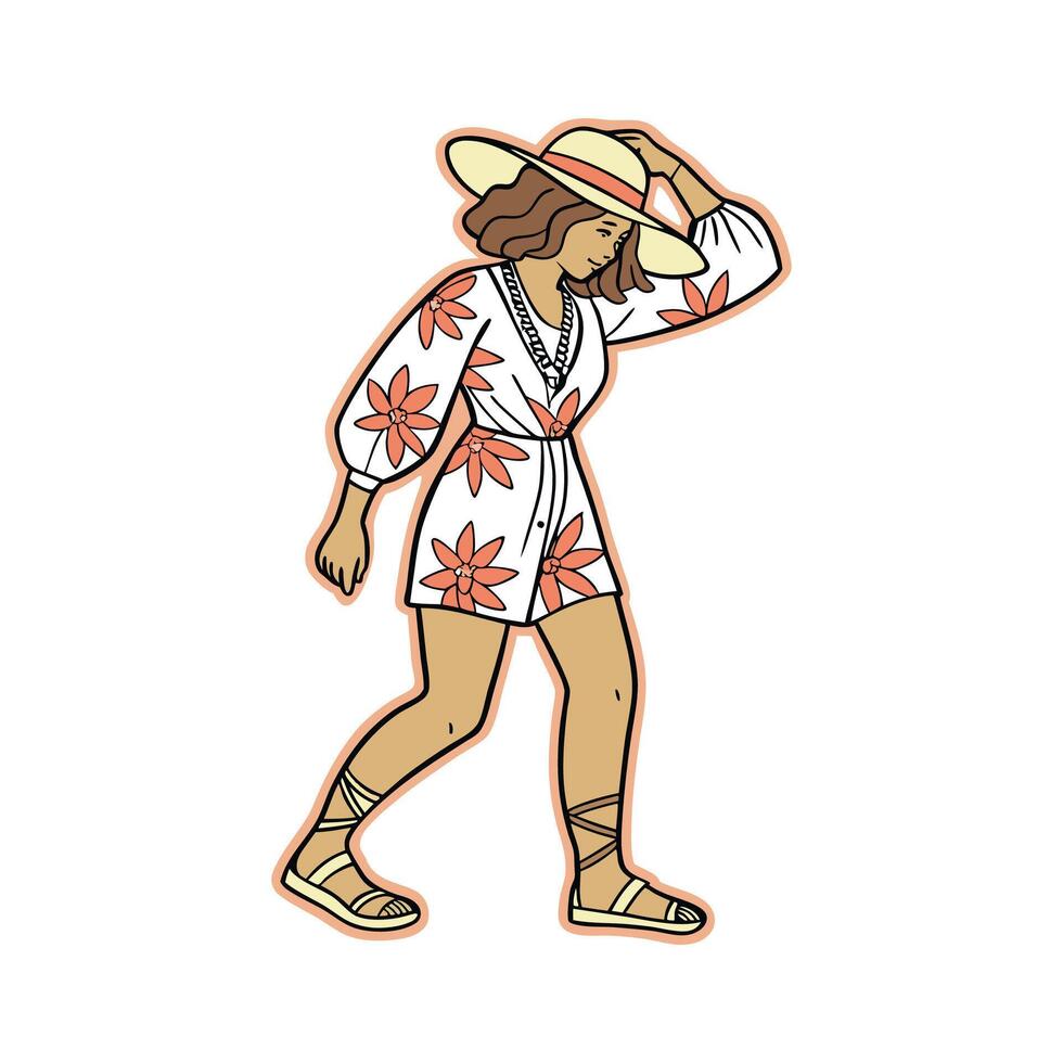 Vibrant Floral Romper Design for Fashion Models. vector