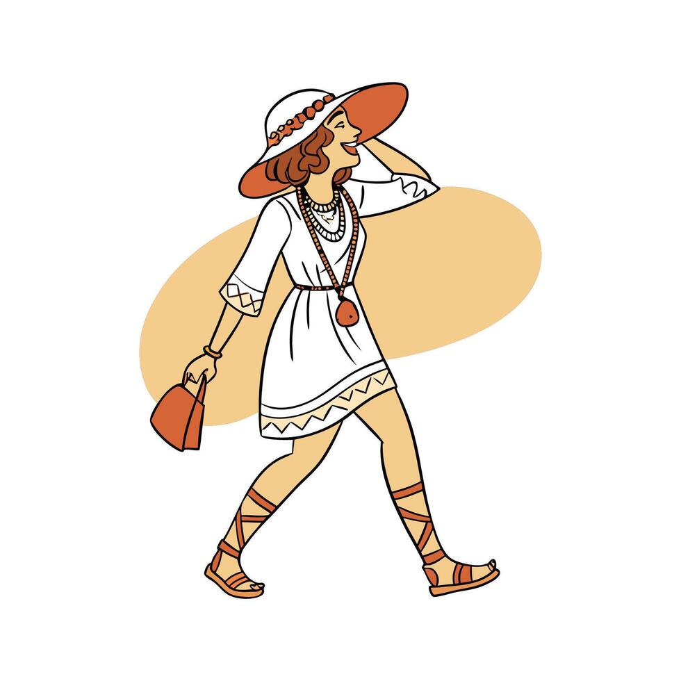 Vibrant Boho Chic Model for Festival Designs. vector