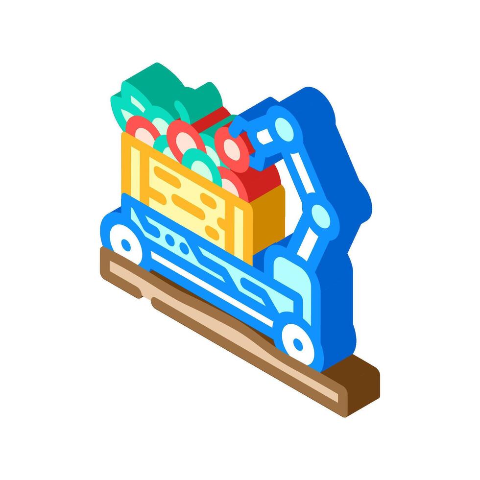 fruit picker robot harvests isometric icon illustration vector