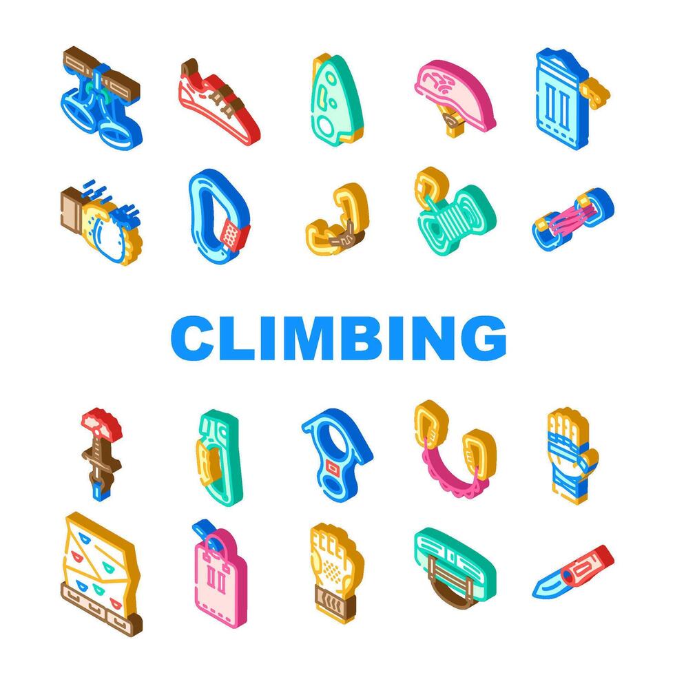 rock climbing bouldering icons set symbol vector