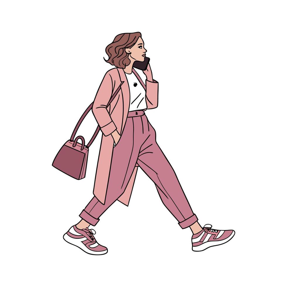 Charming Casual Blazer Look Fashion Model. vector