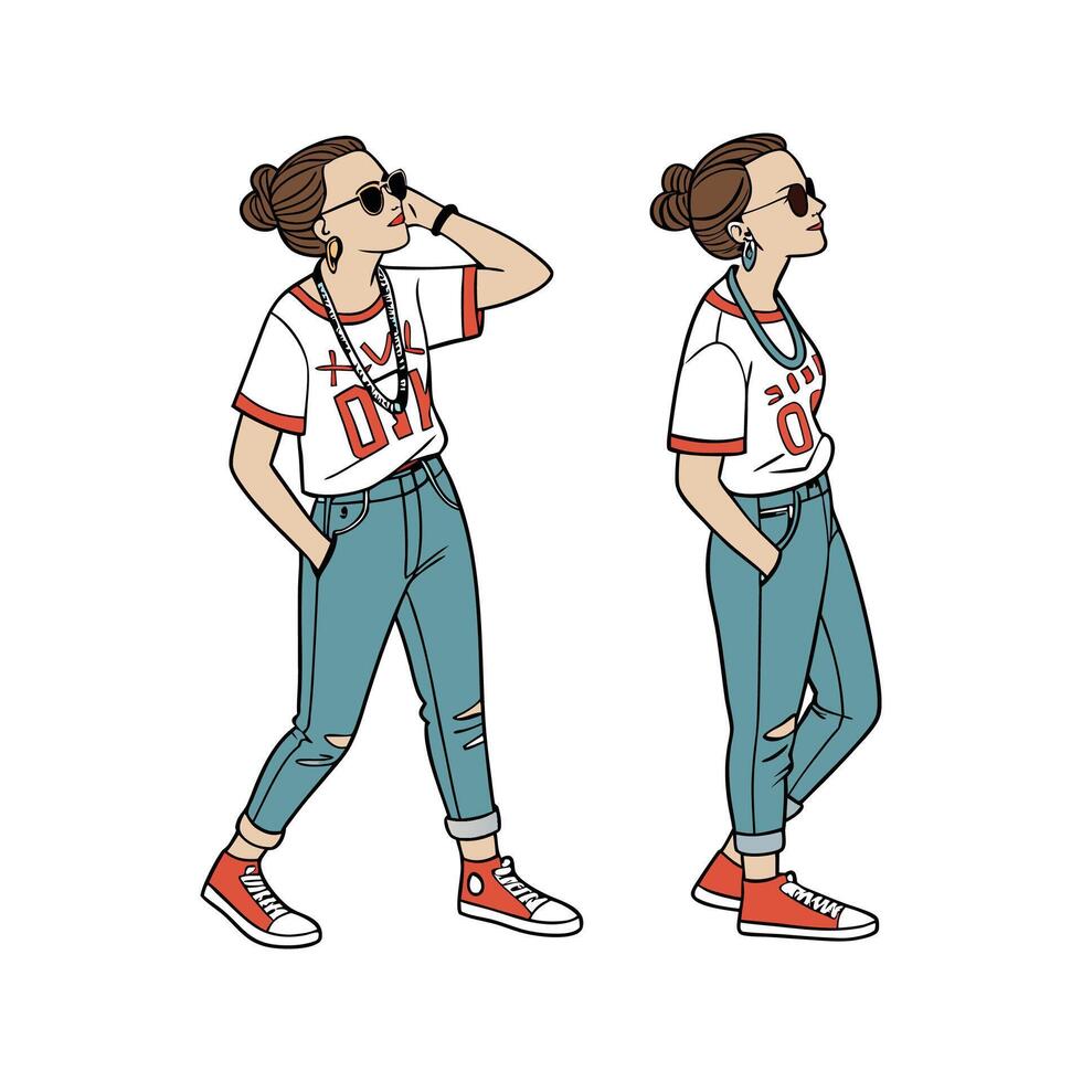 Graphic Tee Fashion Model Illustration. vector