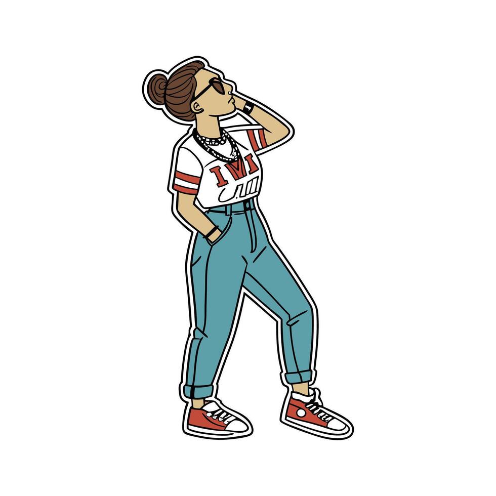 Vibrant Graphic Tee Fashion Model. vector