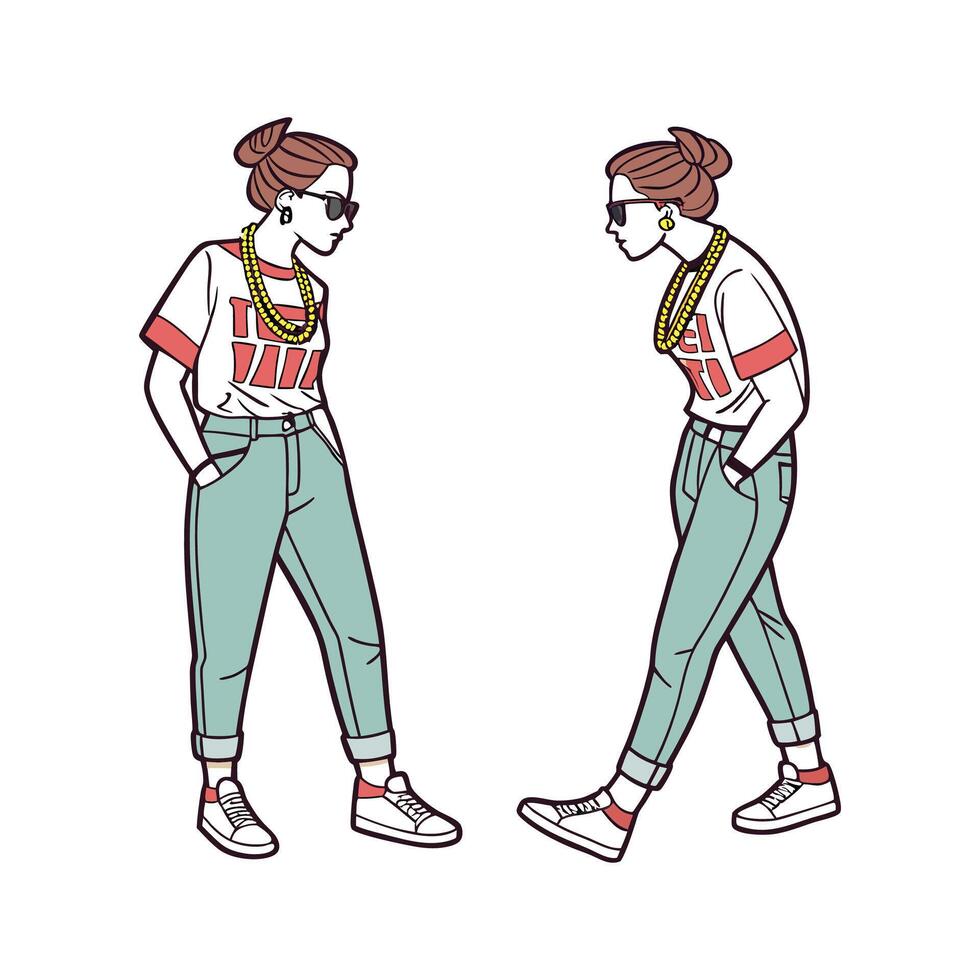 Stylish Graphic Tee Fashion Model. vector