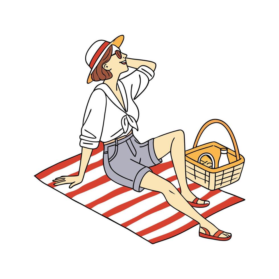 Stylish Picnic Fashion Model for Illustrations. vector