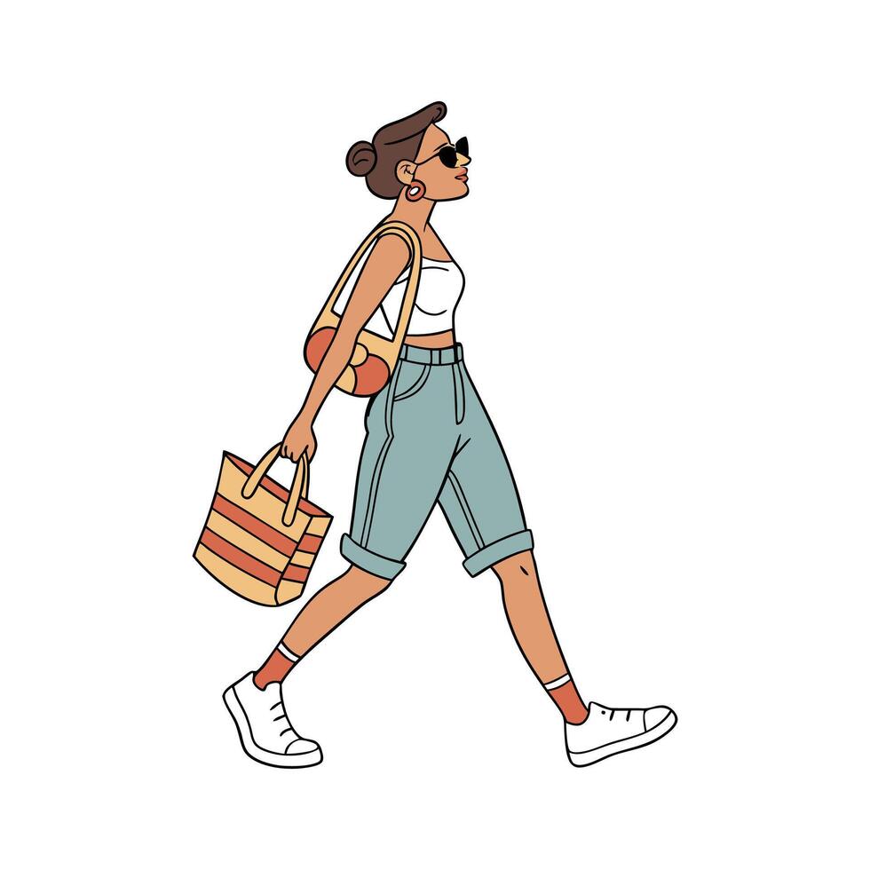 Elegant Casual Summer Shorts Fashion Model. vector