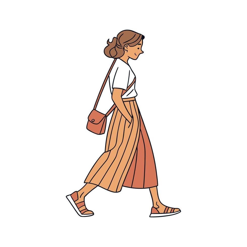 Stylish Casual Tee and Skirt Fashion Model. vector
