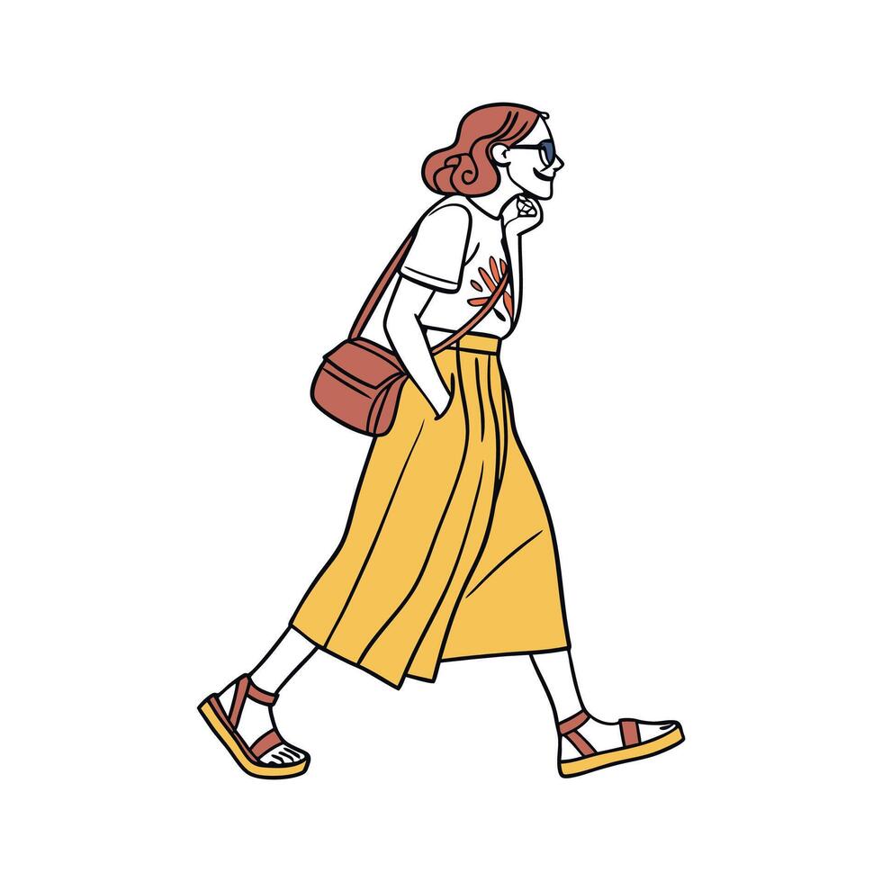 Charming Tee and Skirt Fashion Model. vector