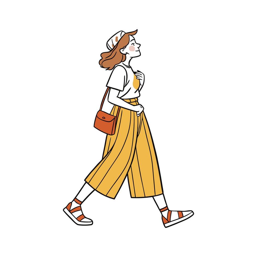 Elegant Casual Tee and Skirt Fashion Model. vector