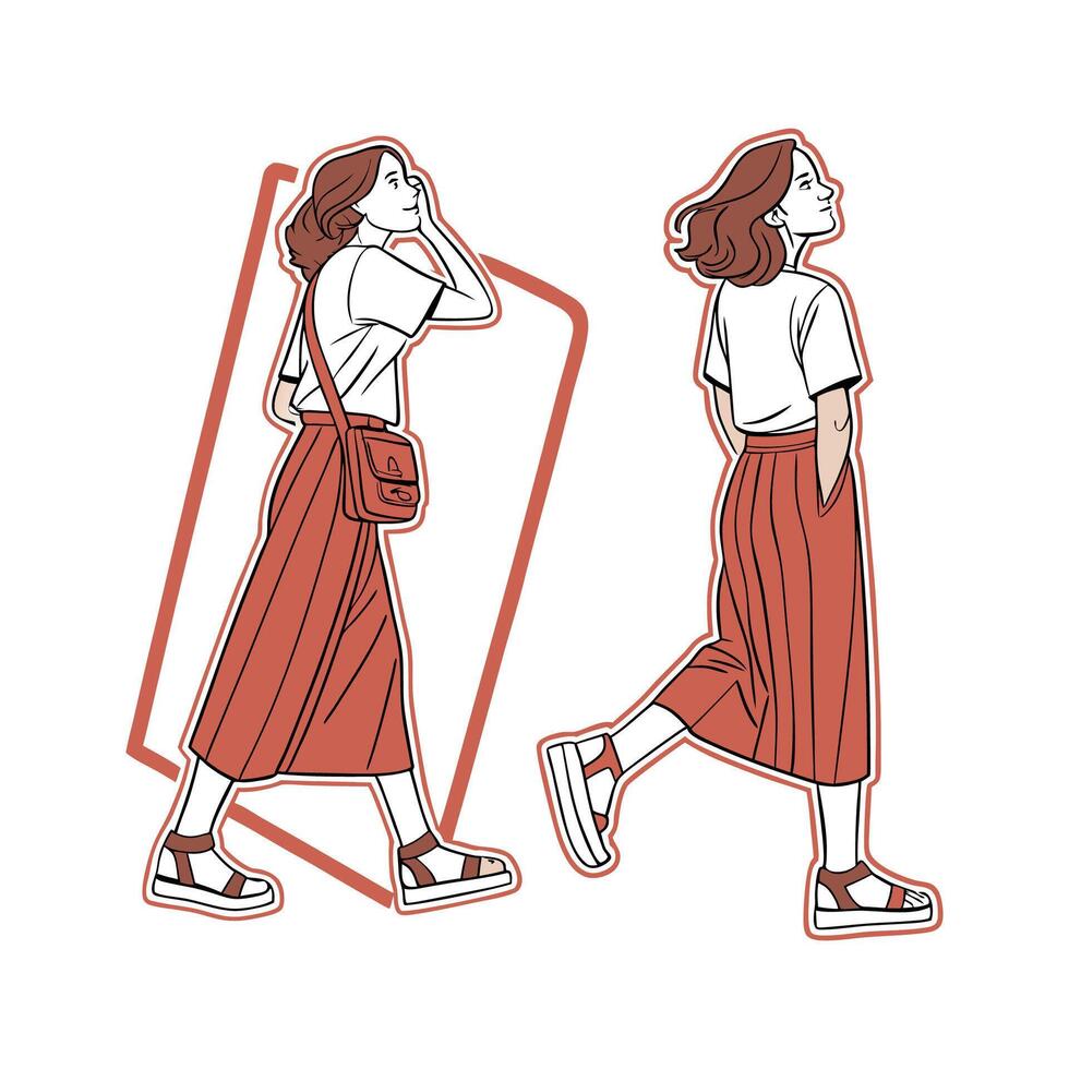Casual Tee and Skirt Fashion Model. vector
