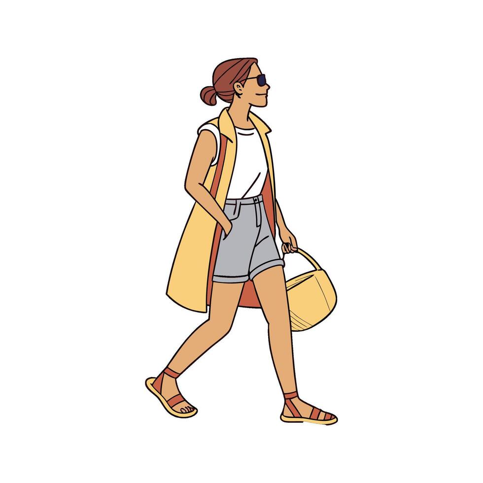 Chic Casual Vest Fashion Model Design. vector