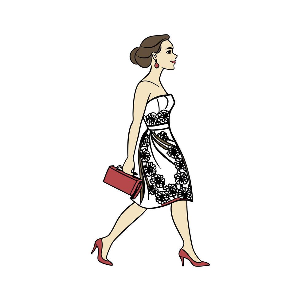 Stylish Dinner Date Fashion Model. vector