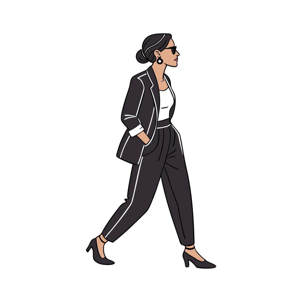 Elegant Monochrome Outfit Fashion Model Design. vector