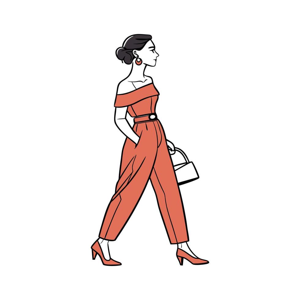 Chic Off Shoulder Jumpsuit Model Illustration 2. vector