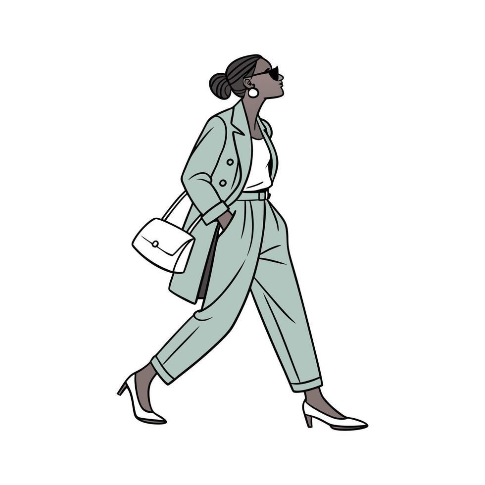 Charming Monochrome Outfit Fashion Model. vector