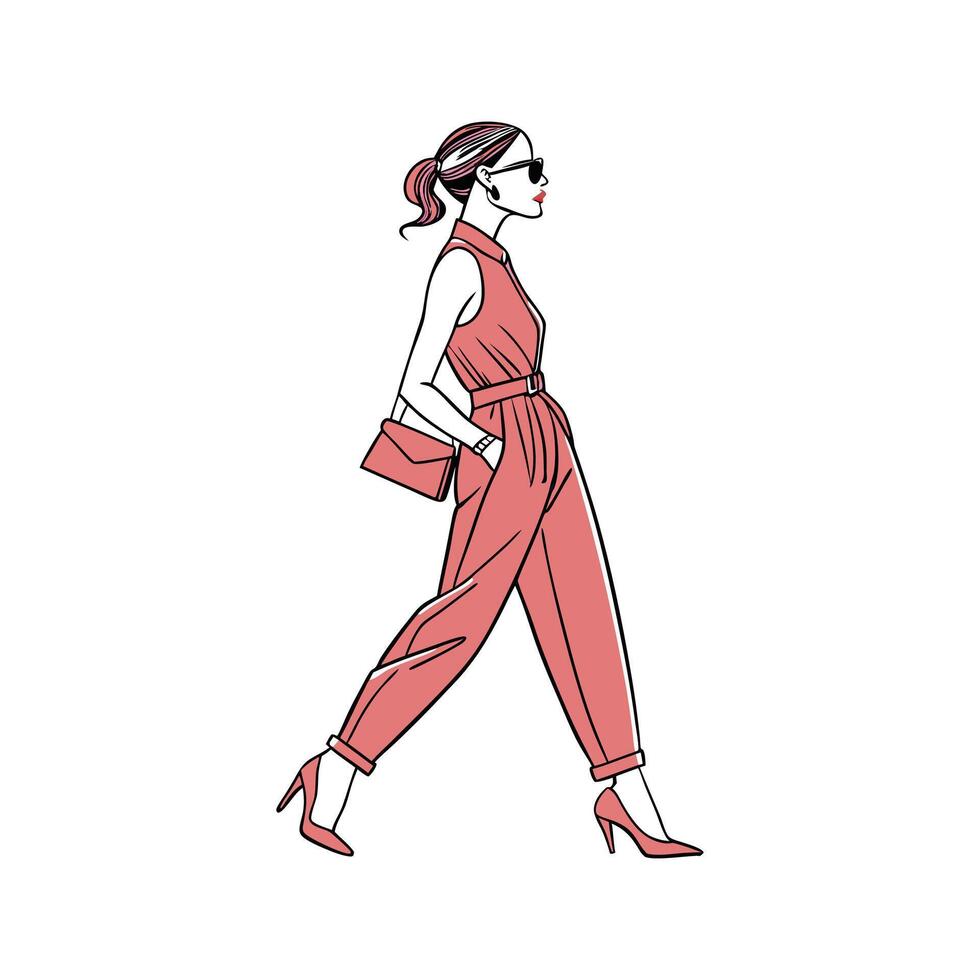 Stylish Polished Jumpsuit Fashion Model. vector