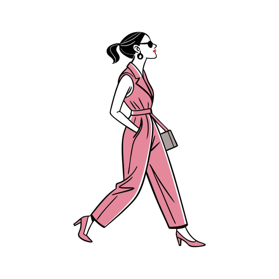 Elegant Polished Jumpsuit Fashion Model. vector