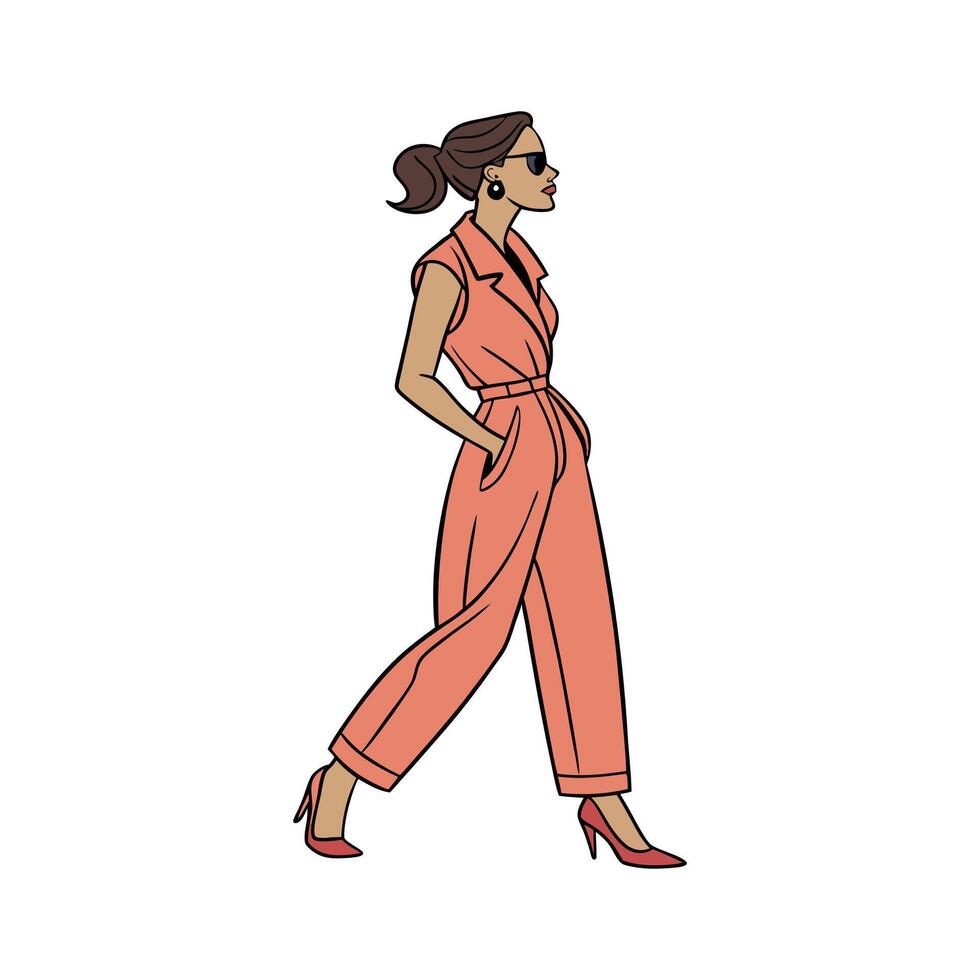 Charming Polished Jumpsuit Fashion Model. vector