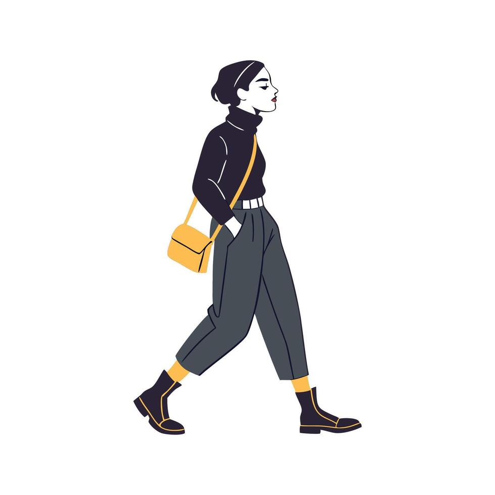 Stylish Black Turtleneck Fashion Model Design 1. vector