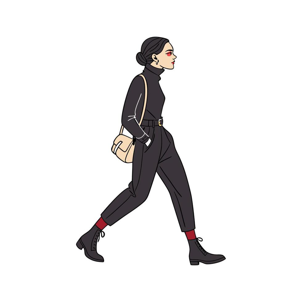 Classic Black Turtleneck Fashion Model Design. vector