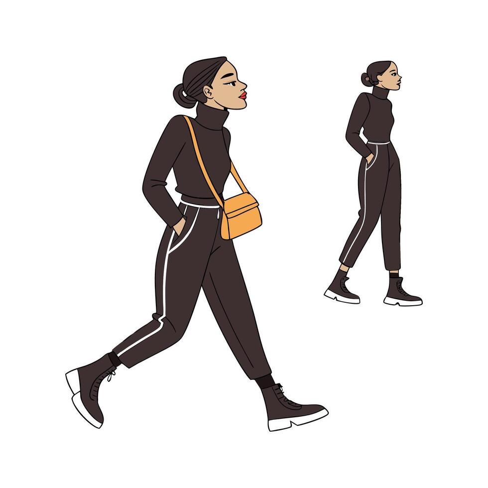 Elegant Black Turtleneck Fashion Model. vector