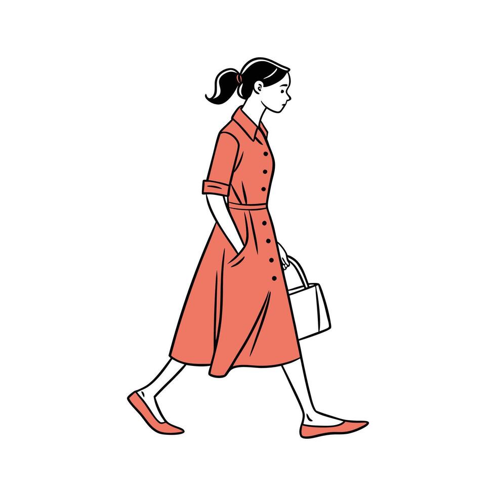 Stylish Button Up Dress Fashion Model. vector