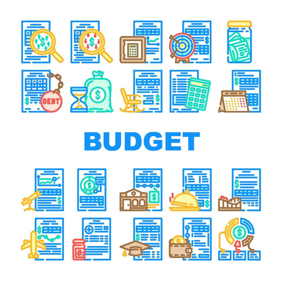 budget planning finance symbol set vector